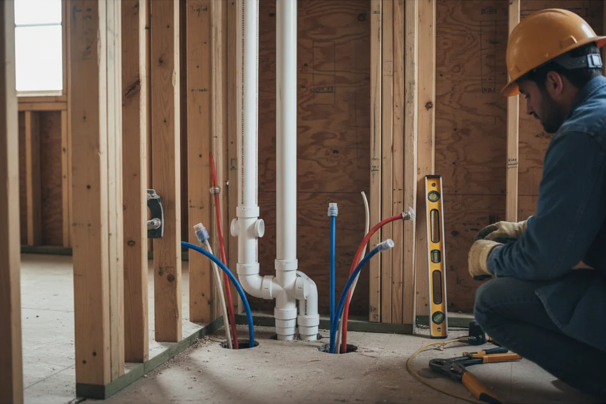 Drain and supply rough-in during Sump Pump Repair in Lorena